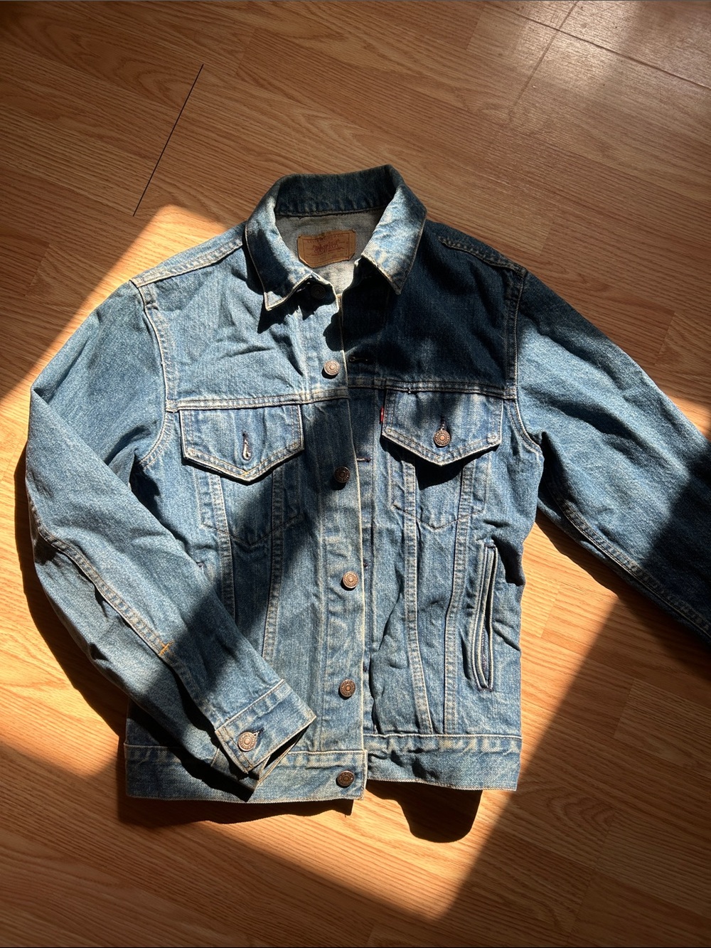 Levi's Light Blue Denim Jacket with Tan Leather Patch